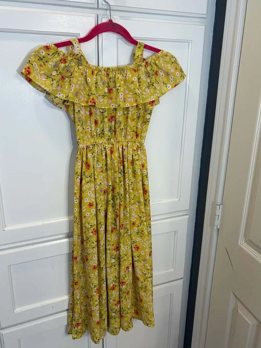 Bonnie Jean Girls Yellow Floral Cold Shoulder Ruffle Maxi Dress Size 7